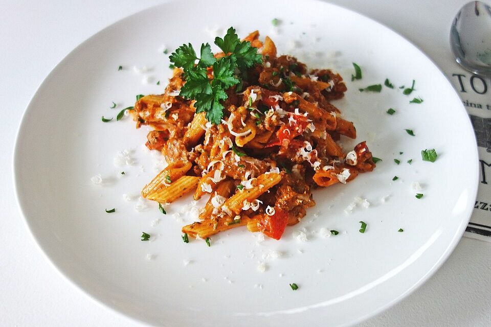 Nudelpfanne mit Hackfleisch und Paprika