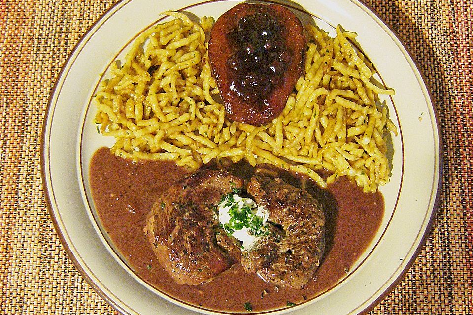 Rehmedaillons in Portwein - Mascarpone Sauce