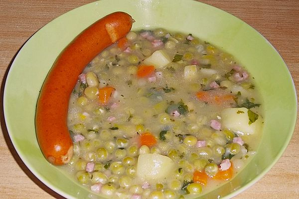 Erbseneintopf mit Debreciner Würstchen und Blattspinat von boto | Chefkoch