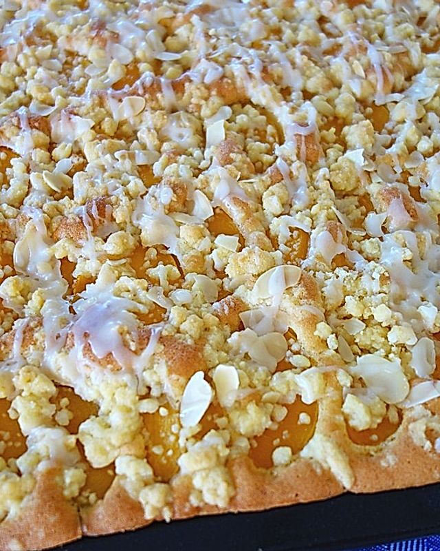 Pfirsich - Blechkuchen mit Streuseln
