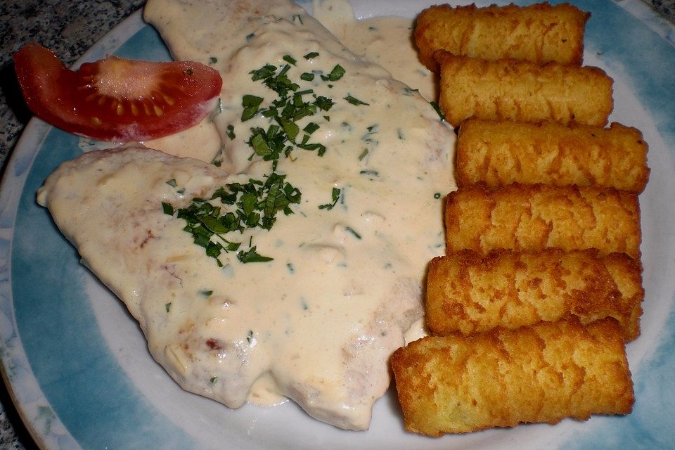 Minutensteaks vom Schwein in Frischkäse - Sahnesoße