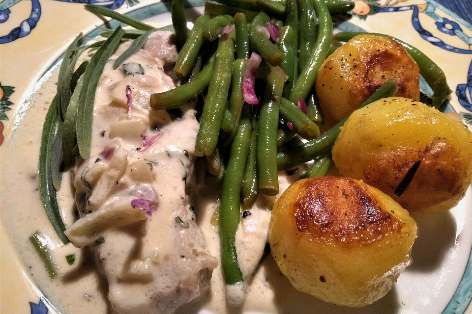 Minutensteaks vom Schwein in Frischkäse - Sahnesoße