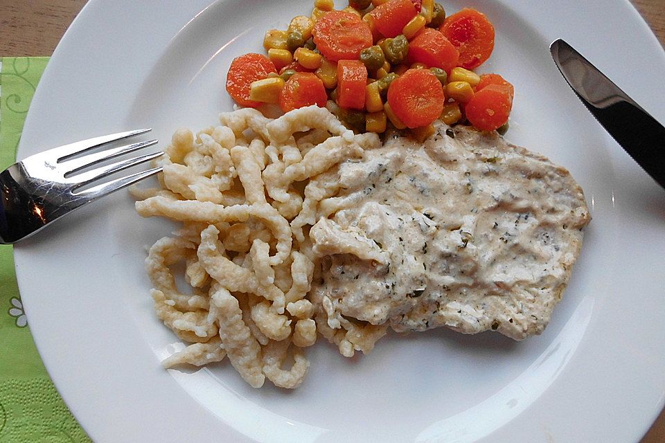 Minutensteaks vom Schwein in Frischkäse - Sahnesoße