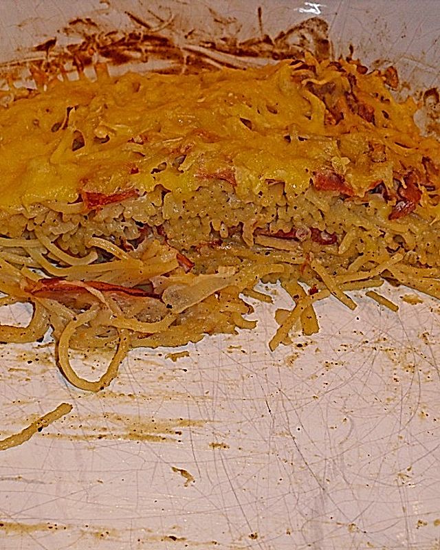 Spaghettiauflauf mit Schwarzwälder Schinken und Knoblauch