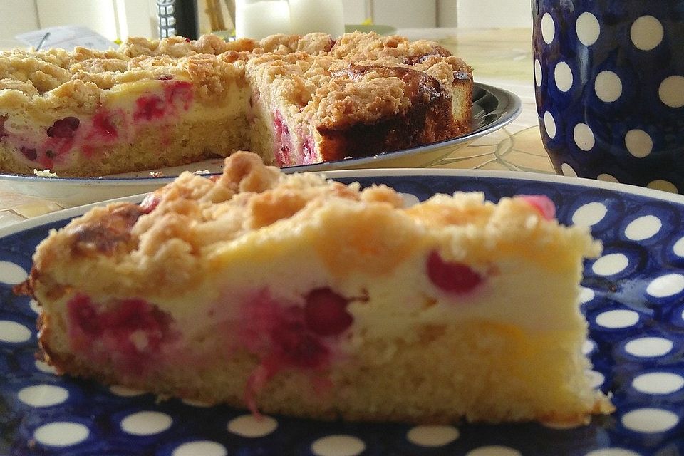 Ribisel-Topfen Kuchen mit Streuseln