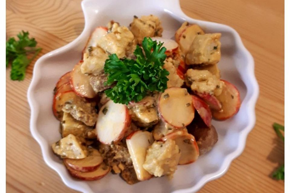 Semmelknödelsalat mit Bratwurst