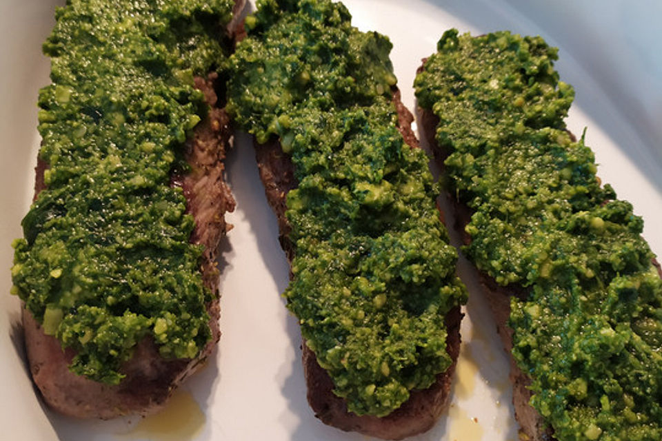 Lammlachse mit Bärlauch-Pesto überbacken