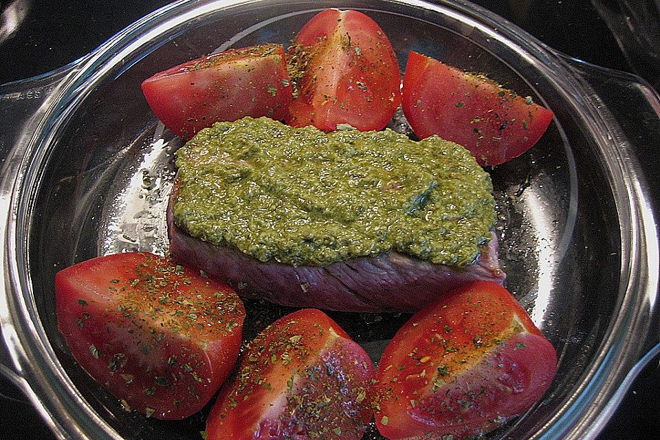 Lammlachse mit Bärlauch-Pesto überbacken