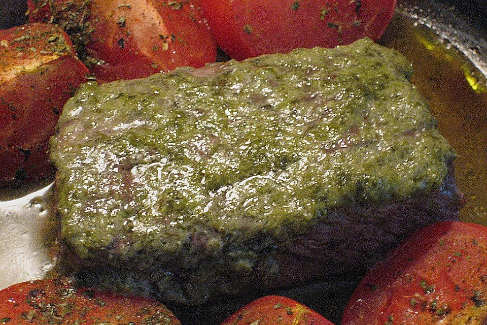 Lammlachse mit Bärlauch-Pesto überbacken