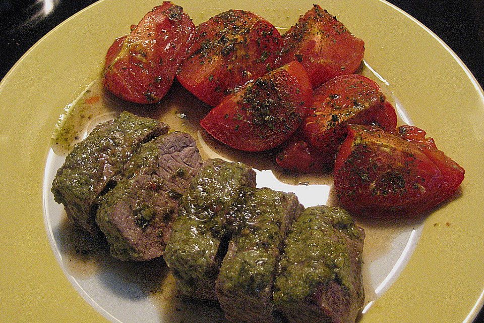 Lammlachse mit Bärlauch-Pesto überbacken