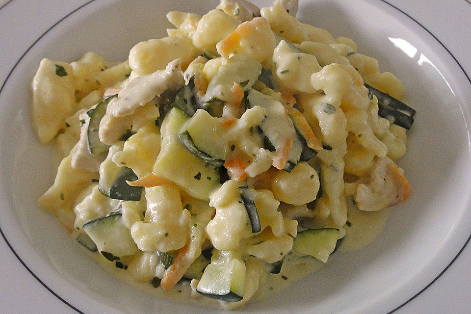 Puten-Spätzle Pfanne mit Zucchini