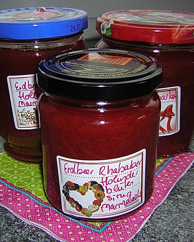 Erdbeer-Rhabarber-Holunderblütensirup Marmelade