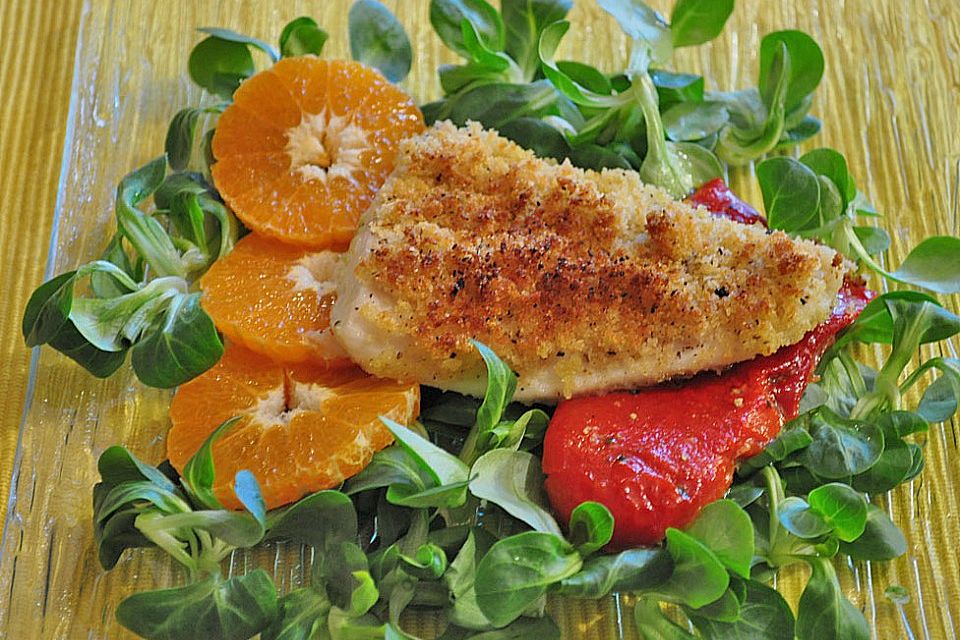 Zanderfilet mit Brotkruste auf Feldsalat