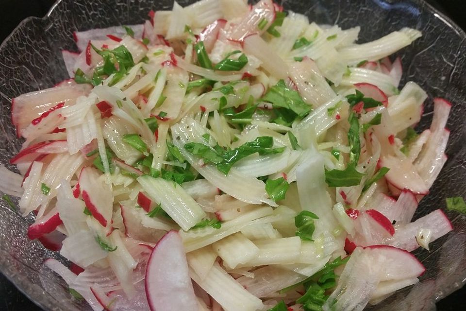 Tante Inges Radieschen-Kohlrabisalat mit Honig-Senf Dressing