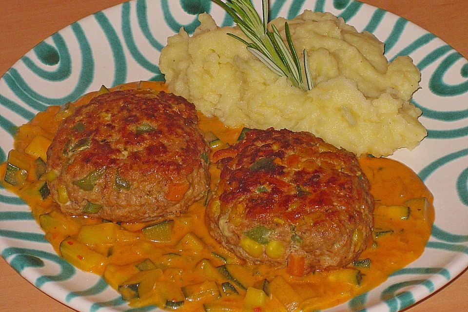 Bunte Hacklaibchen in Zucchinisauce Bunte Hacklaibchen in Zucchinisauce