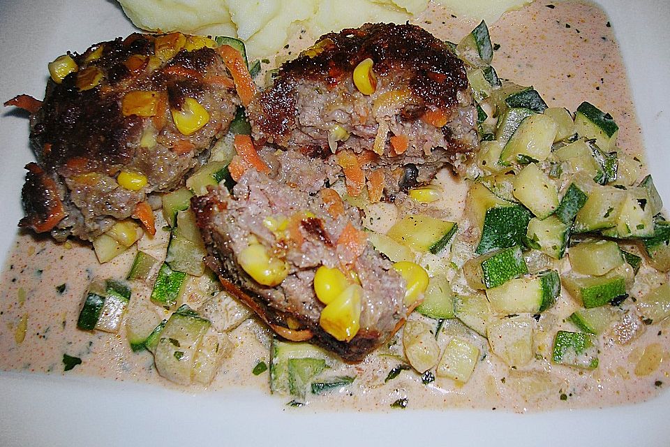 Bunte Hacklaibchen in Zucchinisauce Bunte Hacklaibchen in Zucchinisauce