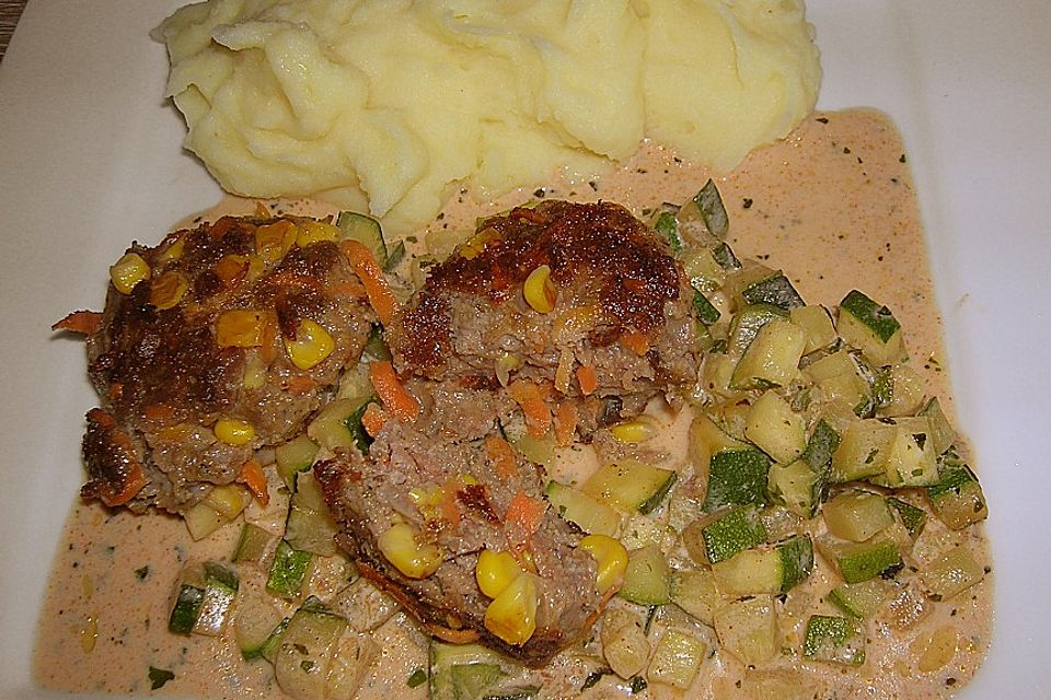 Bunte Hacklaibchen in Zucchinisauce Bunte Hacklaibchen in Zucchinisauce