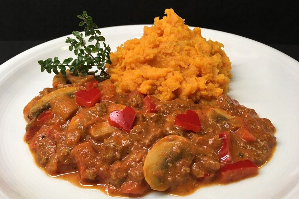 Champignons und Paprika mit Hackfleisch