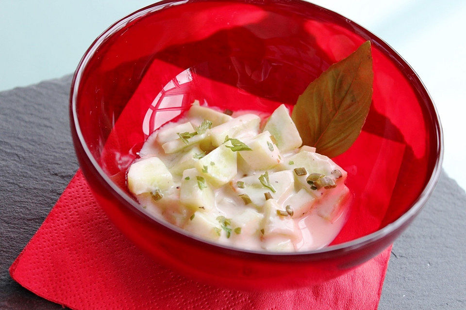 Feiner Gurkensalat mit Estragon-Joghurt-Dressing