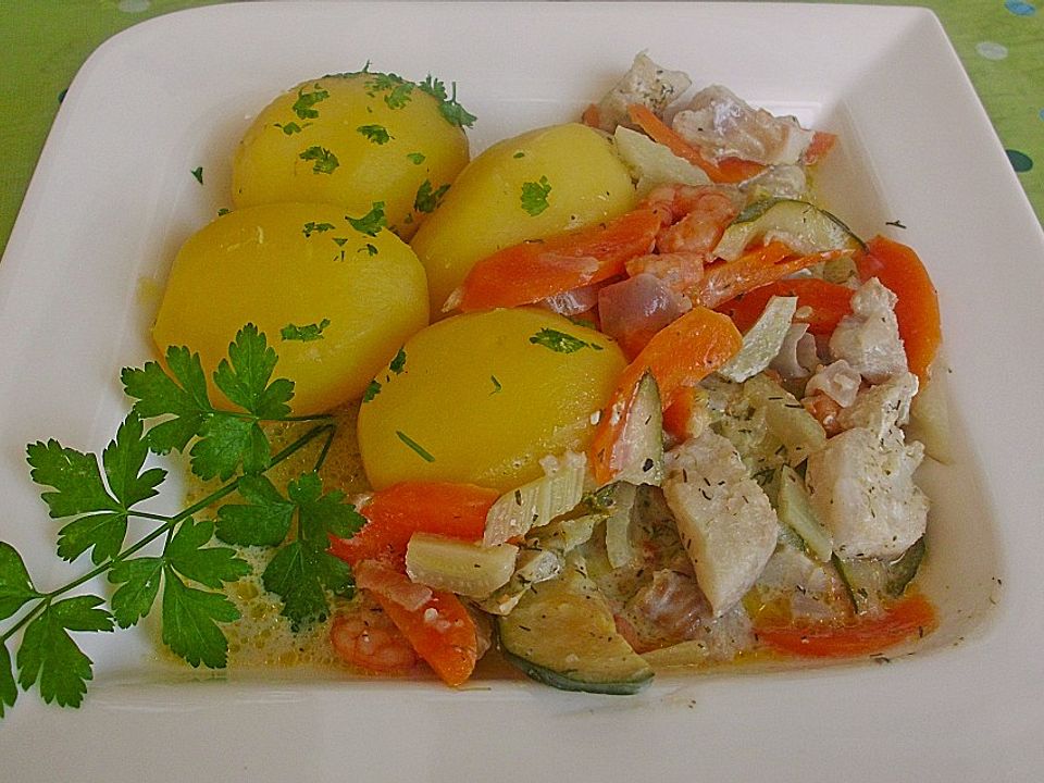 Fischpfanne mit Gemüse und Dill von JungleJulia| Chefkoch