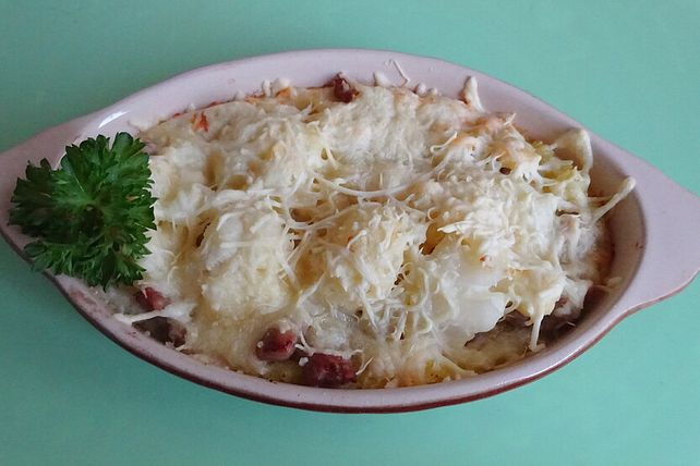 Blumenkohlauflauf mit Kartoffelpüree und Sauce Hollandaise von ...