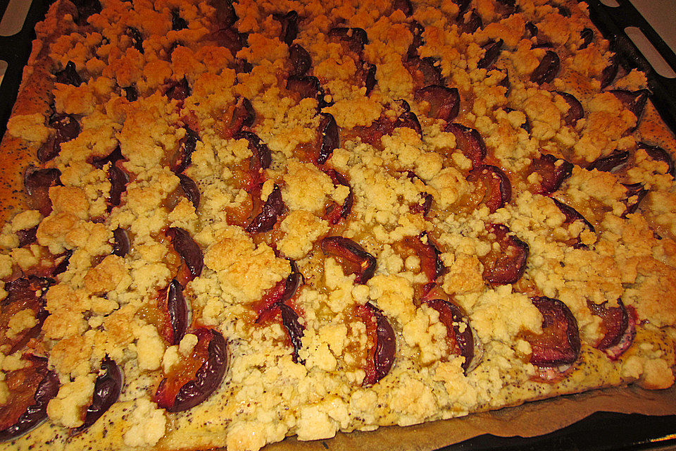 Zwetschgenkuchen mit Mohnquark und Butterstreuseln