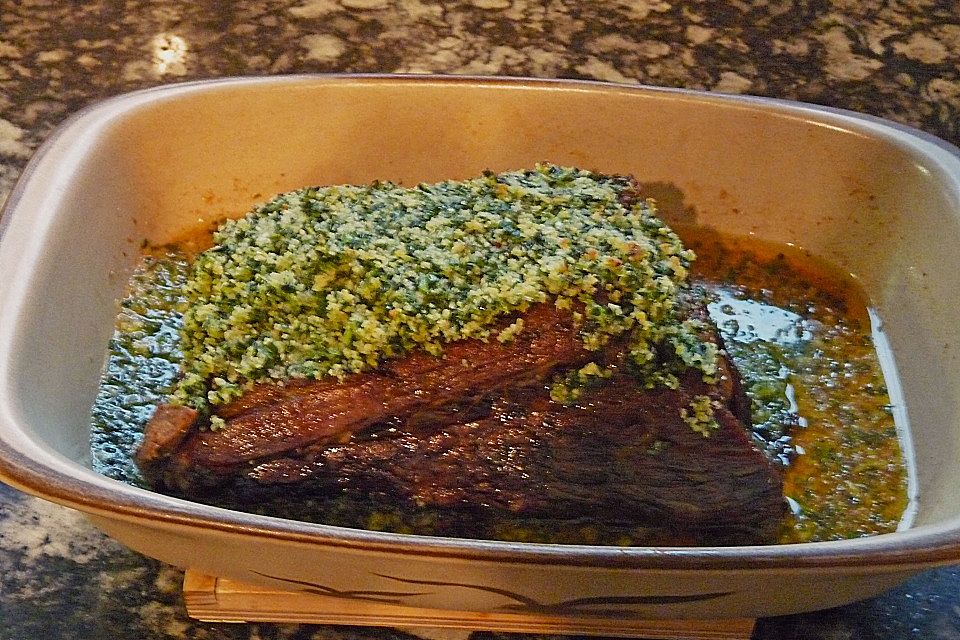 Braten vom Kabierrind - Siedfleisch mit Kräuterkruste