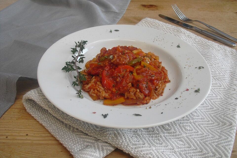 Reis-Hackfleischpfanne mit Paprika