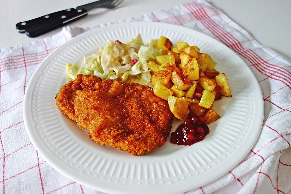 Wiener Schnitzel mit roh gebratenen Kartoffeln