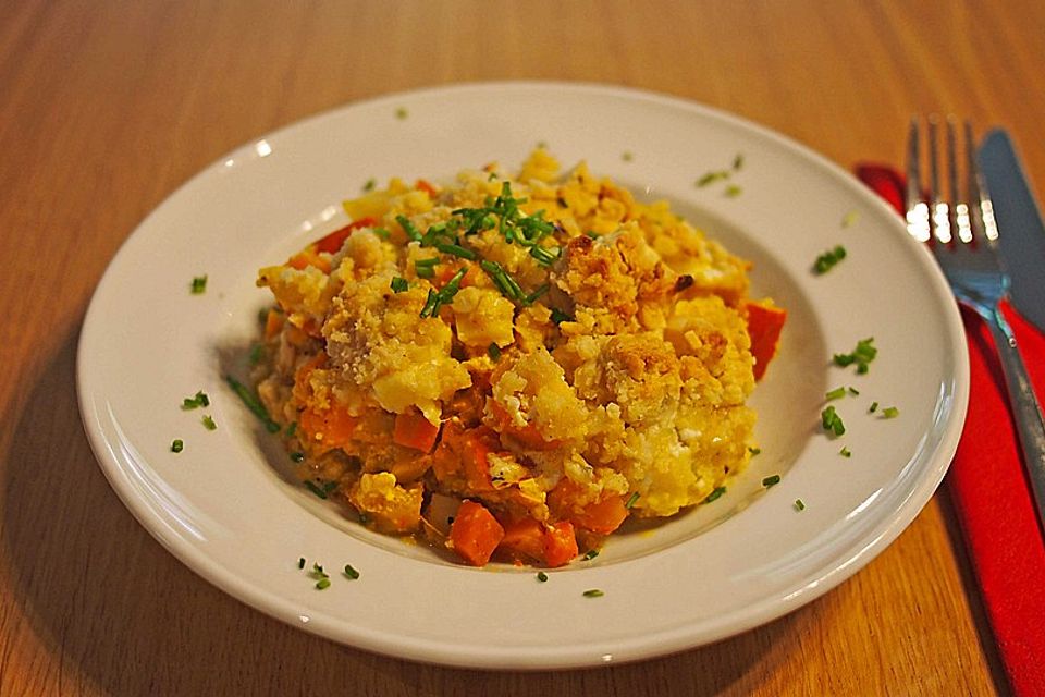 Gemüseauflauf mit Mandelstreusel