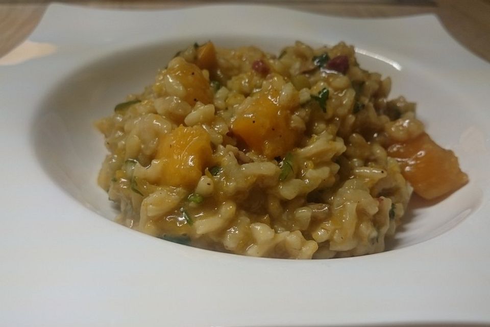 Risotto mit Kürbis, Speck und Steinpilzen