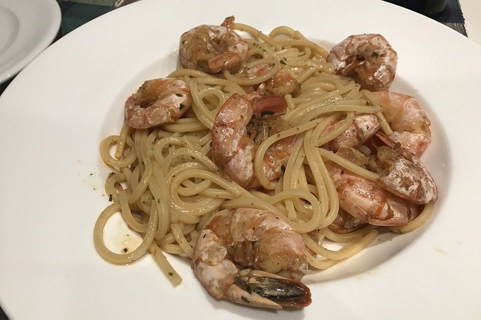 Spaghetti aglio olio e scampi