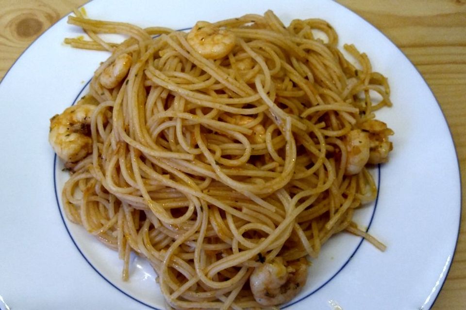 Spaghetti aglio olio e scampi