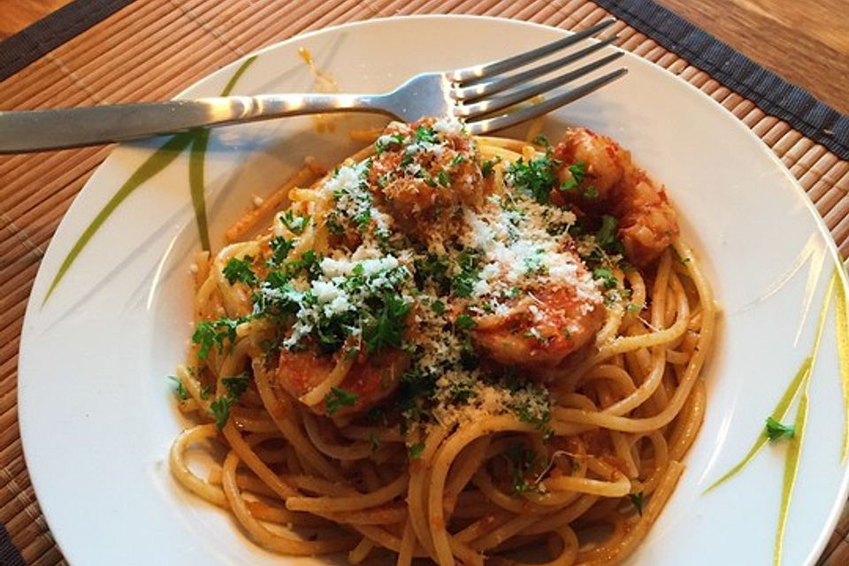 Spaghetti aglio olio e scampi