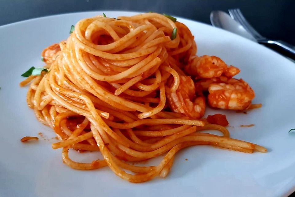 Spaghetti aglio olio e scampi