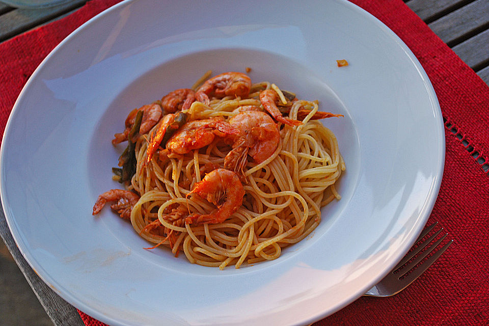 Spaghetti aglio olio e scampi