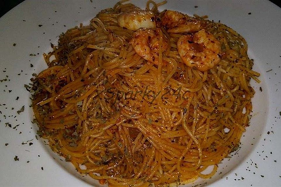 Spaghetti aglio olio e scampi