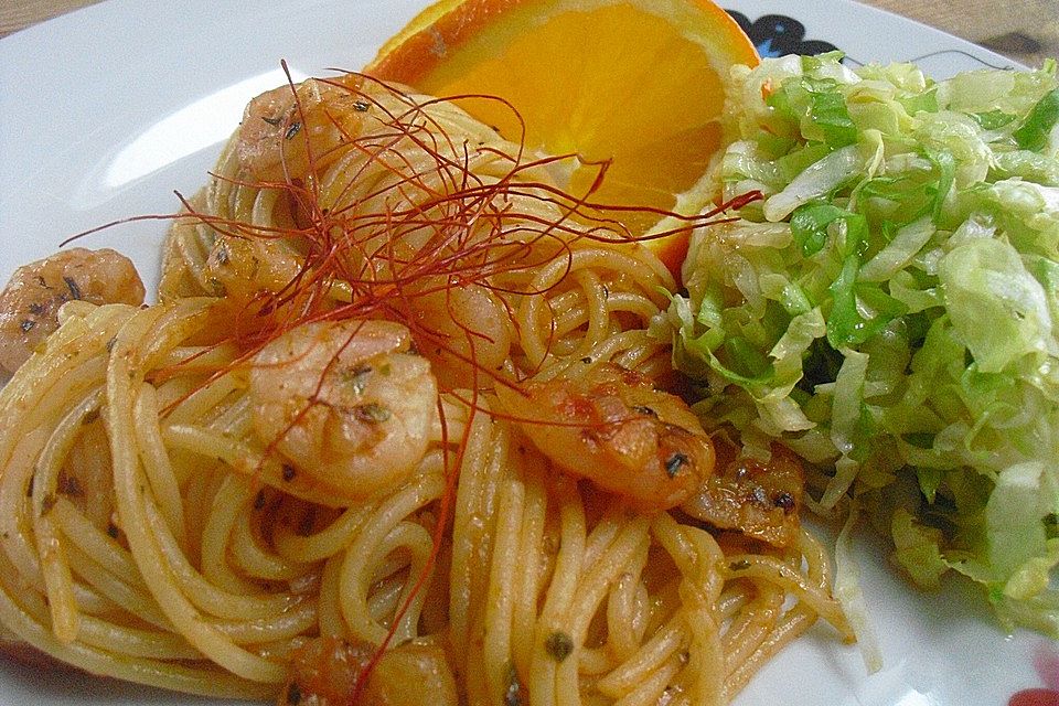 Spaghetti aglio olio e scampi