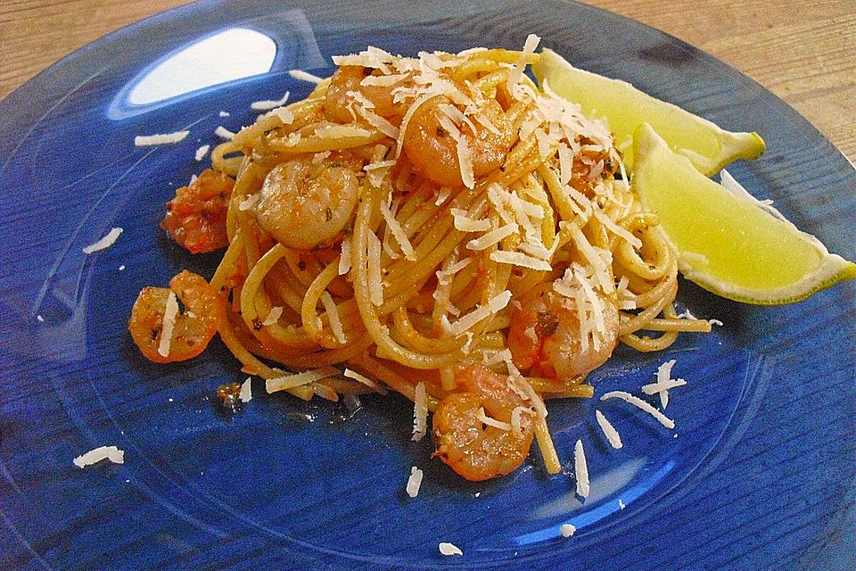 Spaghetti aglio olio e scampi