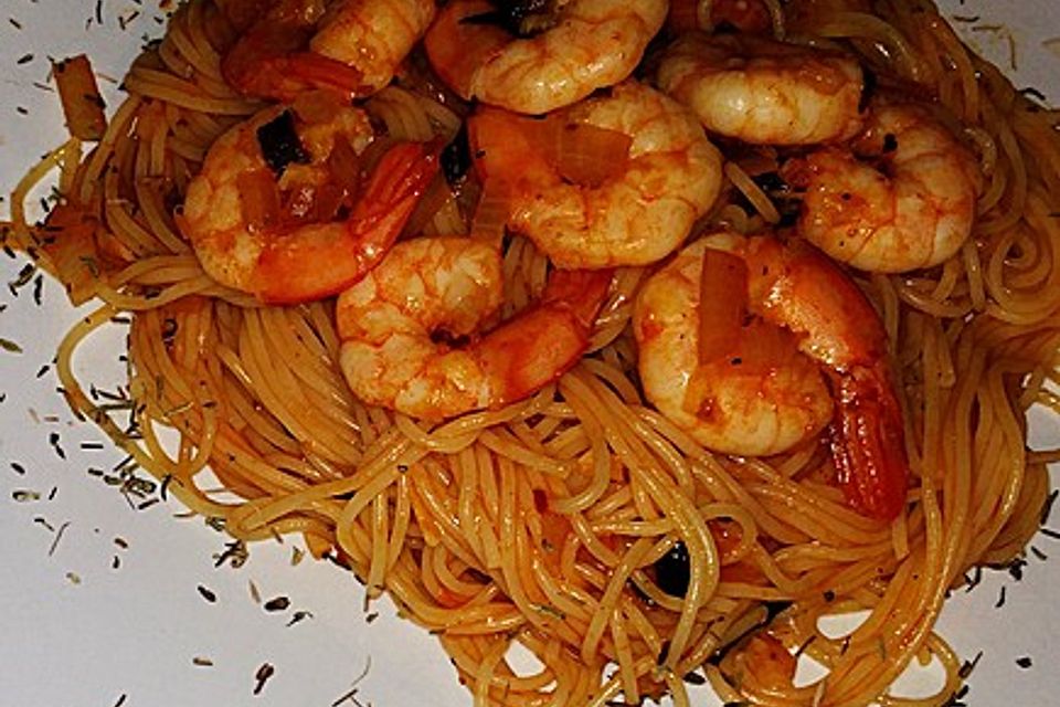 Spaghetti aglio olio e scampi