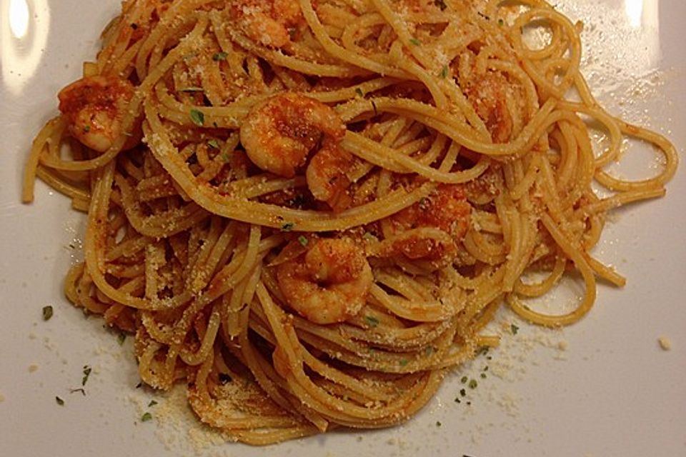 Spaghetti aglio olio e scampi