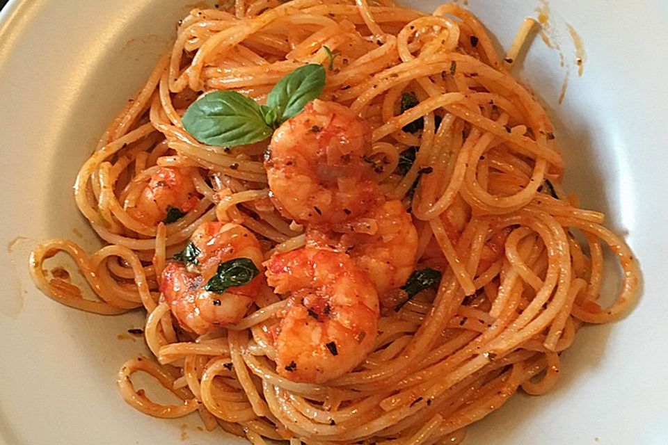 Spaghetti aglio olio e scampi