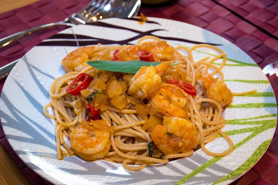 Spaghetti aglio olio e scampi