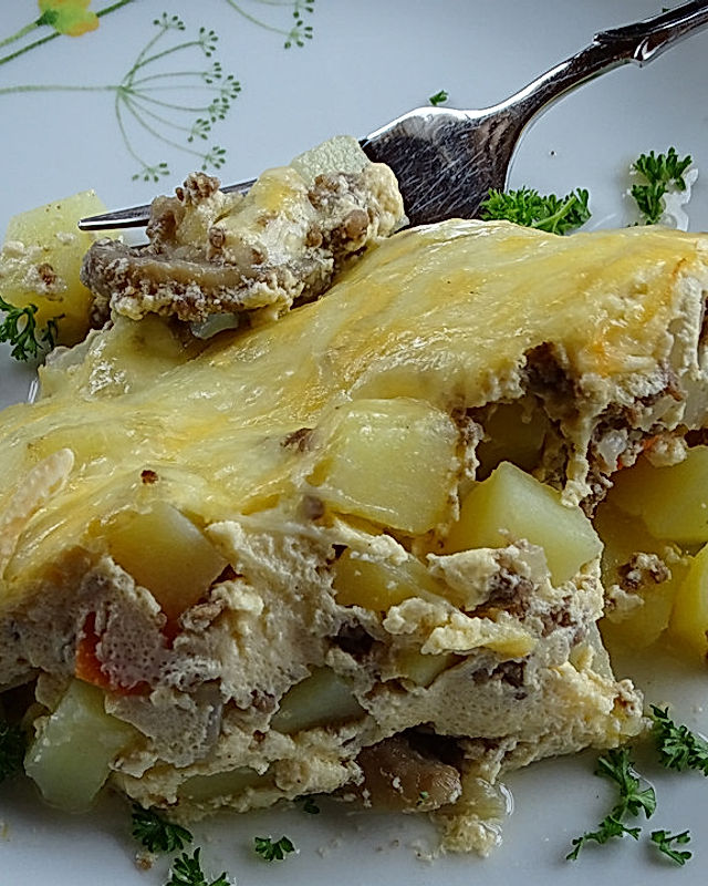 Kohlrabi-Hack-Champignon-Kartoffel Auflauf