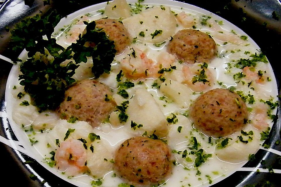 Fischsuppe mit Schinkenklößchen à la Gabi