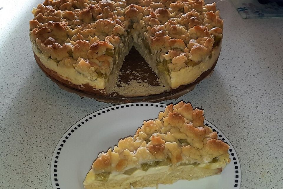 Rhabarberkuchen mit Vanillecreme und Streuseln