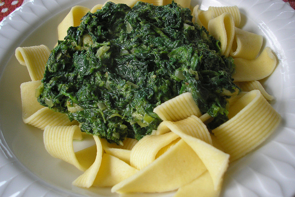 Pasta mit Garnelen in Spinat-Frischkäse-Sauce