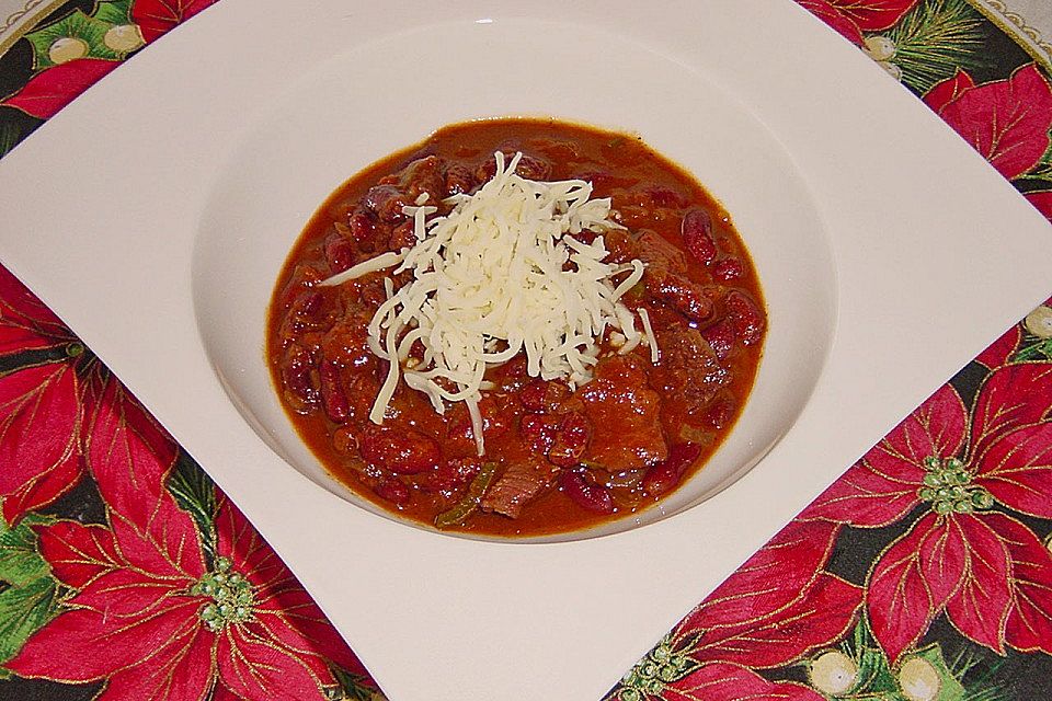 Chili con Carne  mit Fleisch und getrockneten Bohnen