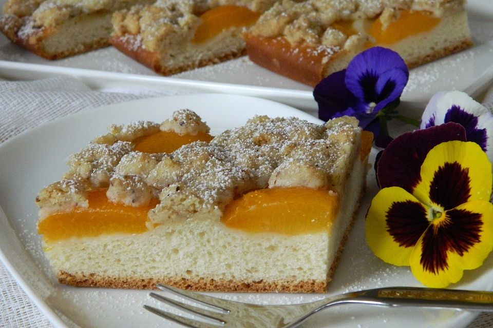 Hefekuchen mit Aprikosen und Streuseln