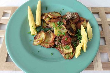 "Katzengeschrei" Bratkartoffeln mit grober Leberwurst